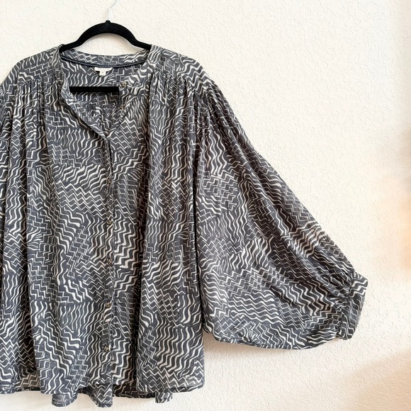 Pilcro Anthropologie Sidney Batwing Sleeve Blouse XL Geometric Oversized Cotton - Picture 5 of 16